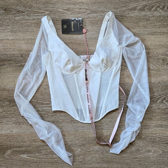 House of CB Tops - 🌟HOUSE OF CB Araminta Corset Top, Semi-Sheer Mesh Sleeves, Small D/E NWT🌟